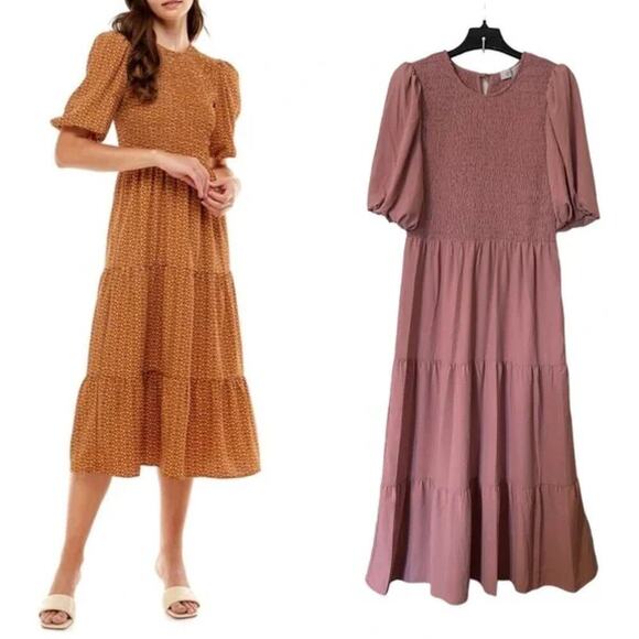 NWT WAYF Camden Smocked Puff Sleeve Tiered Maxi Dress - Picture 1 of 13